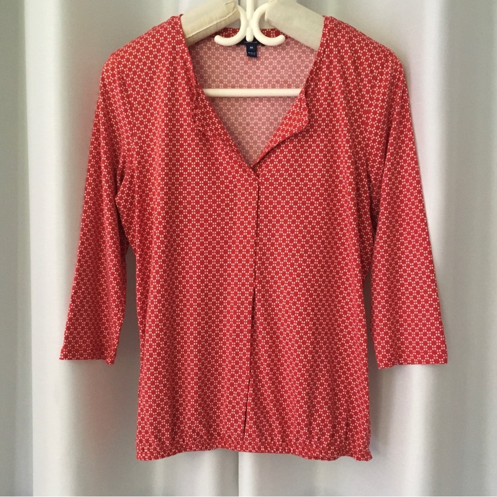 Tom Tailor Soft Cotton / Modal Red & White Dot Print Top 3/4 Sleeves Size Medium
